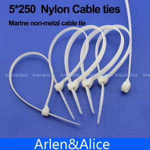 100pcs 5mm*250mm Nylon cable ties stainless steel plate locked for boat vessel with Marine non-metal