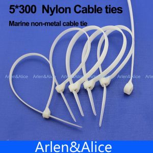 100pcs 5mm*300mm Nylon cable ties stainless steel plate locked for boat vessel with Marine non-metal