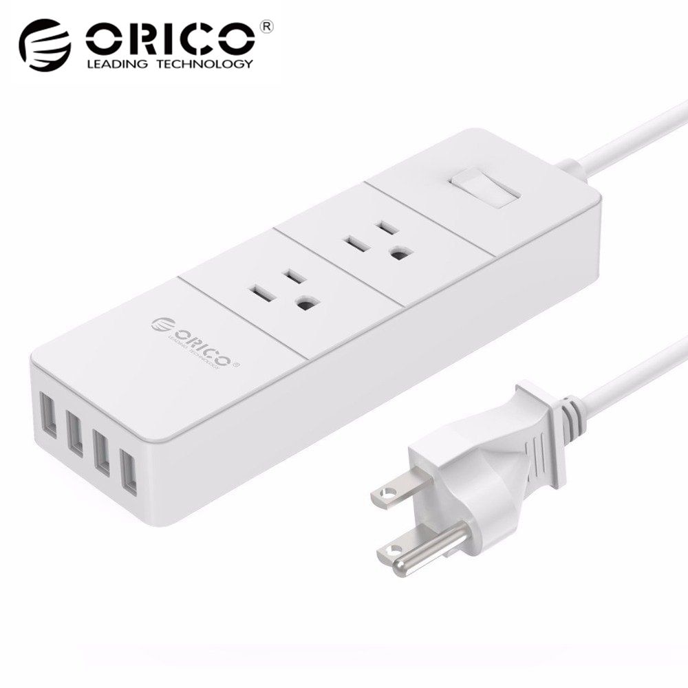 Orico 2插座電力帶電湧保護器最大1250W，4個USB端口20W，以5英尺的功率COR建造