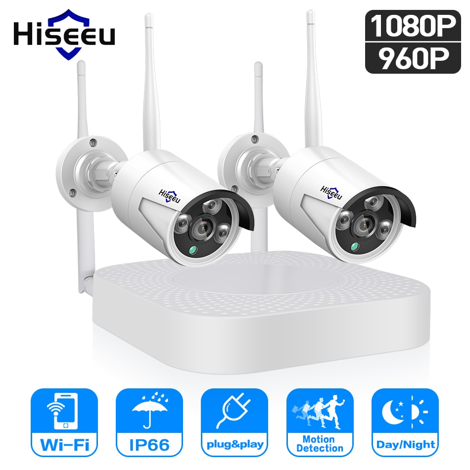 hiseeu wifi家庭安全攝像機系統WiFi 4CH 1080p CCTV NVR套件2PCS 960P/1080P無線視頻S