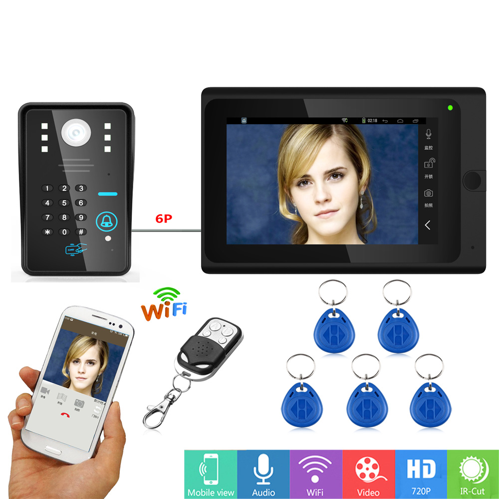 7“有線 /無線wifi rfid密碼視頻門門電話門櫃對講系統支持遠程應用