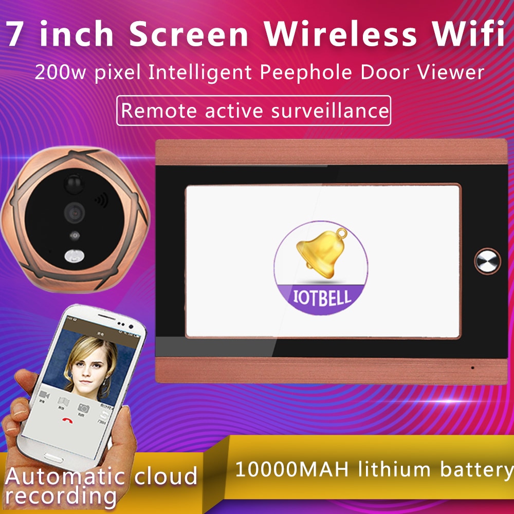 Mountainone 720p WiFi無線數字窺視檯面觀看器7英寸前視頻門窺視台相機W