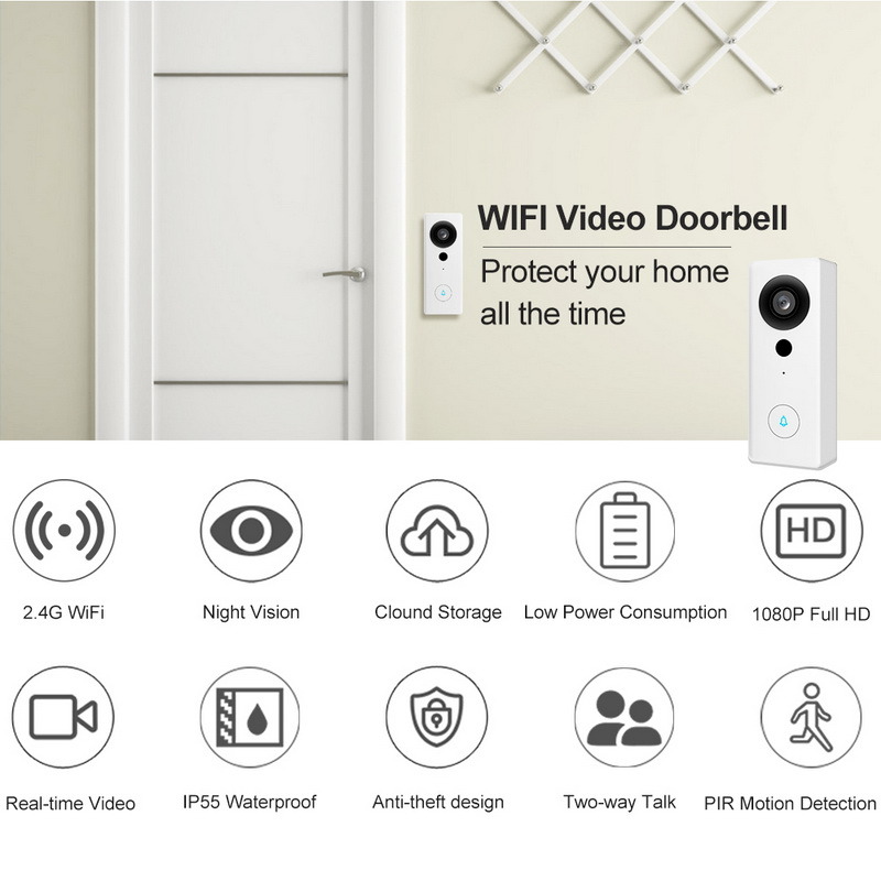 智能門鈴WiFi無線視頻Intercom門環安全攝像機鈴鈴原720p