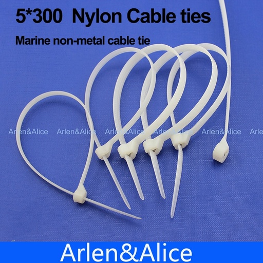 [1759481773-HK] 100pcs 5mm*300mm尼龍電纜綁帶不銹鋼板鎖定船容器與海洋非金屬