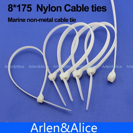 [1759534711-HK] 100pcs 8mm*175mm尼龍電纜綁帶不銹鋼板鎖著船容器與海洋非金屬
