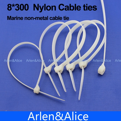 [1759538864-HK] 100pcs 8mm*300mm尼龍電纜紮帶不銹鋼板鎖定船容器與海洋非金屬