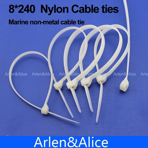 [1759561638-HK] 100pcs 8mm*240mm的尼龍電纜紮帶，用於船船的船用船隻非金屬領帶＃8240
