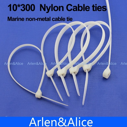 [1759578711-HK] 100pcs 10mm*300mm尼龍電纜綁帶不銹鋼板鎖定船船與海洋非Meta