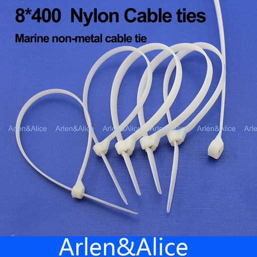 [1759588545-HK] 100pcs 8mm*400mm尼龍電纜綁帶不銹鋼板鎖定船容器與海洋非金屬