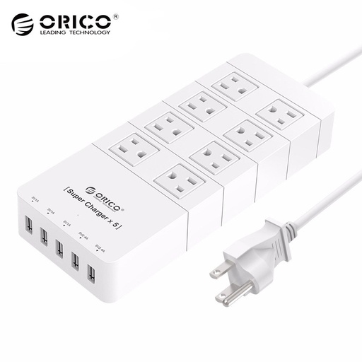 [32325421891-HK] ORICO HPC-8A5U-US-WH家庭尺寸8出口電湧保護器電源板，帶5端口40W USB充電器FO