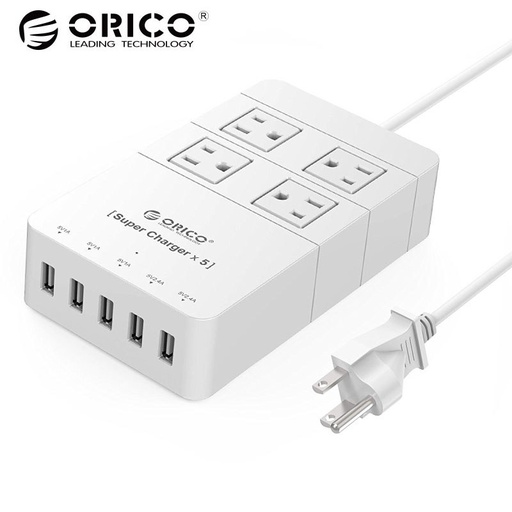 [32326835034-HK] ORICO HPC-4A5U-US-WH旅行電湧保護器插座，帶有USB電源條IC，用於iPad iPhone（白色）