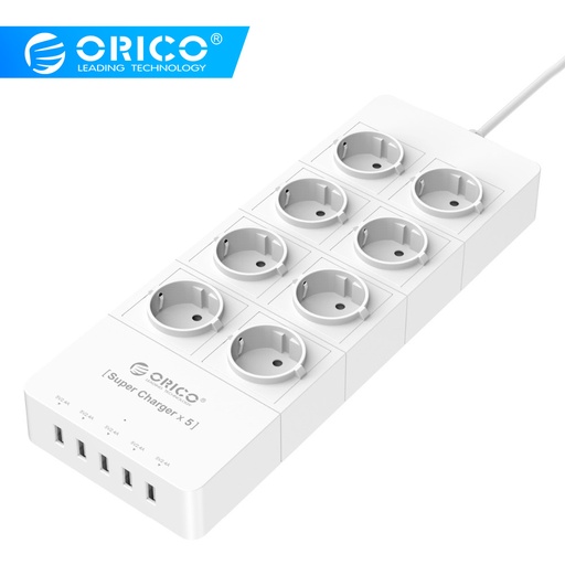 [32585999609-HK] ORICO HPC-8A5U EU/US/UK插頭電氣插座8出口電湧保護器Power Stretp with 5 x 5v2.4a