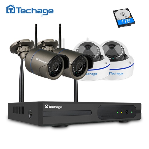 [32615612346-HK] Techage 4CH 1080P無線NVR WIFI CCTV系統1MP 2MP圓頂室內室外IP攝像頭P2P視頻SECU