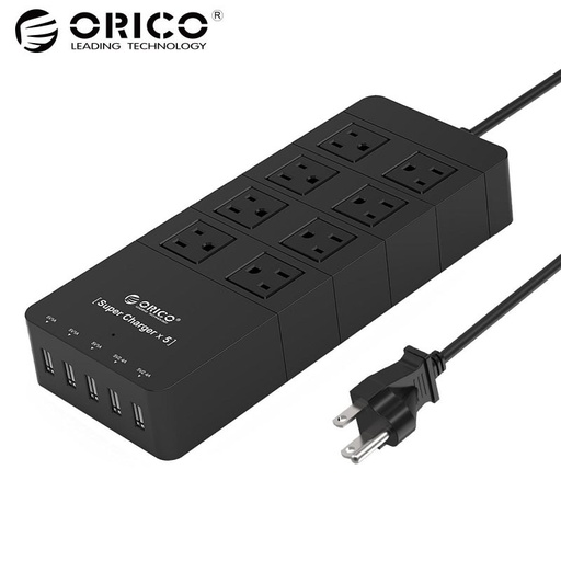 [32660853341-HK] ORICO HPC-8A5U-US-BK家庭尺寸8出口電湧保護器電源板，帶5端口40W USB充電器FO