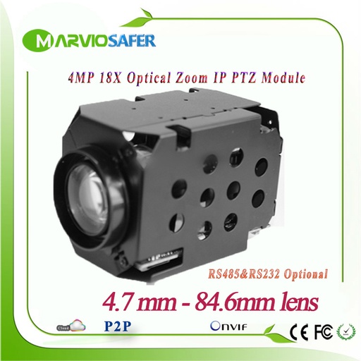 [32724092764-HK] 4MP 2592X1520 IP PTZ相機模塊X18光Zoom 4.7-84.6mm鏡頭RS485 / RS232支持Pelco-D / P