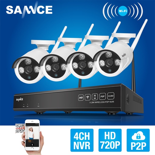 [32729321663-HK] Sannce 4CH無線NVR CCTV系統720p IP攝像頭WiFi防水IR夜視家庭安全