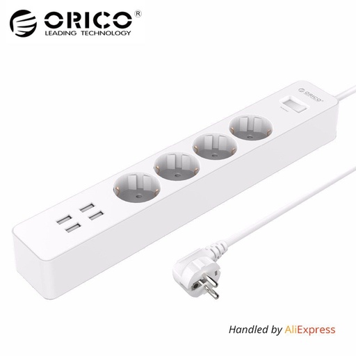 [32806251547-HK] ORICO USB電源家用辦公室歐盟電湧保護器，帶4 USB端口20W充電器4 EU AC插頭最大25