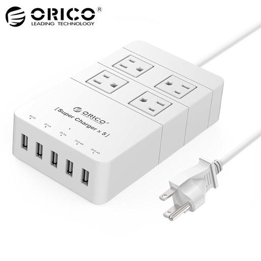 [32806640855-HK] Orico White HPC-4A5U-US 4-OUTLET高功率智能電湧保護插座，用美國插件供Smartphon