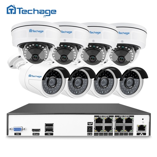 [32812041218-HK] Techage H.265 8CH 48V POE NVR 4MP CCTV系統vandalproof Anti-vandal Indoor室內室外圓頂IP攝像機