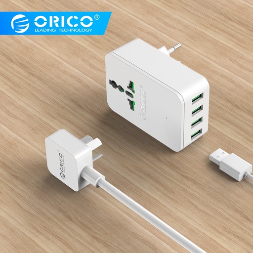 [32819959593-HK] Orico通用電源插頭旅行轉換適配器20W帶有4個USB充電端口的電湧保護器