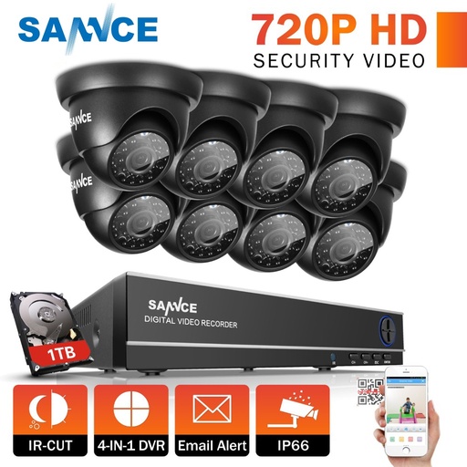 [32840477170-HK] Sannce 8CH 1080P HDMI CCTV系統8PCS 720p圓頂安全攝像機IR夜視室外CCTV視頻