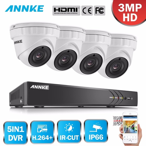 [32844770144-HK] Annke 4CH 3MP 5IN1 CCTV DVR HDMI HYBRID 4PCS 3MP 1920*1536 SMART IR CUT DOME DOME戶外安全攝像機