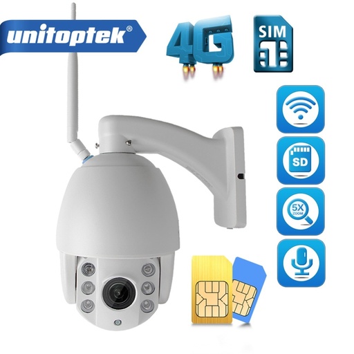 [32849918799-HK] 高清4G SIM卡攝像頭WiFi 1080p PTZ速度圓頂攝像機無線室外5X光學變焦SD卡IR P2P