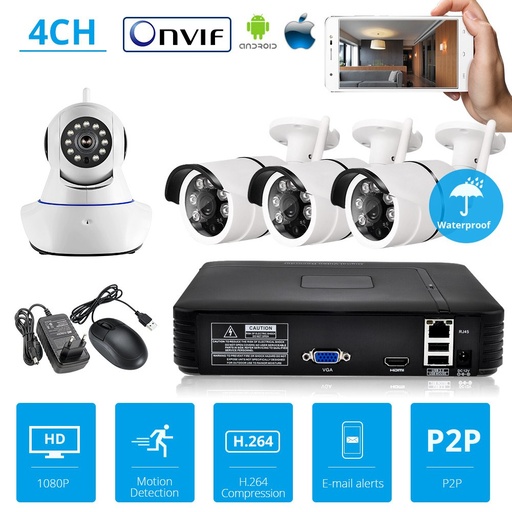 [32856246060-HK] KERUI安全攝像機系統NVR套件全高清4頻道安全CCTV NVR ONVIF WIFI攝像機系統WI