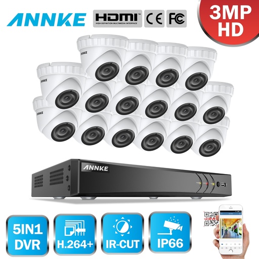 [32889054929-HK] Annke 16CH 3MP CCTV系統高清TVI DVR 16PCS 2048*1536 TVI安全圓頂攝像頭室外CCTV攝像機H