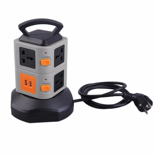 [32893660992-HK] PC+ABS抗thuld Orfload保護器7插座2 USB端口2層插座EU電湧保護器電源