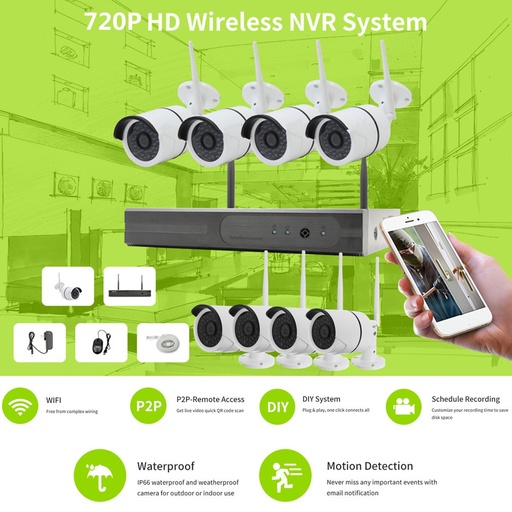 [32900328795-HK] 8CH 720P無線WiFi NVR室外CCTV安全夜視IP攝像機實時事件鋁