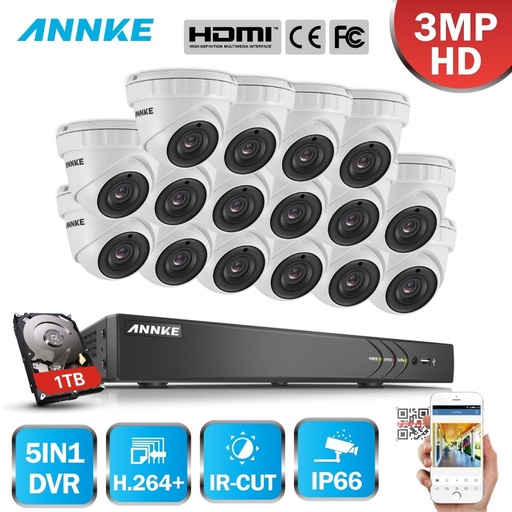[32949223981-HK] Annke 16CH 3MP HD CCTV系統5IN1 DVR 16PCS 3MP TVI安全件防風雨攝像機室外CCTV