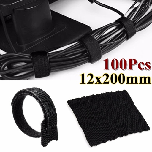 [32955296931-HK] 通用100 pcs 12x200mm黑色可重複使用的尼龍電纜電線組織者黑色電纜綁帶包裹整齊