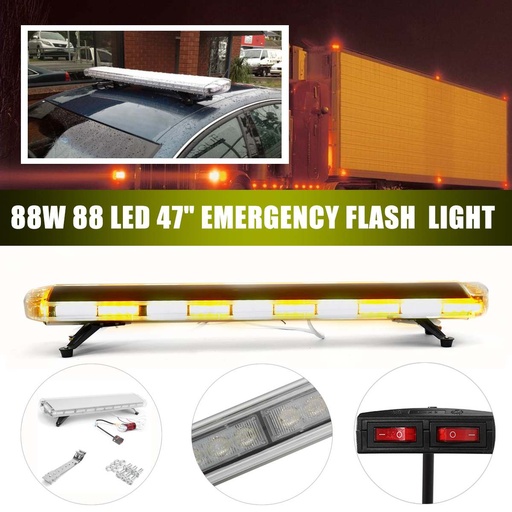 [32955376168-HK] 47英寸88W汽車LED Flash緊急信標光88LED響應頻閃琥珀色/白色用於汽車TRU