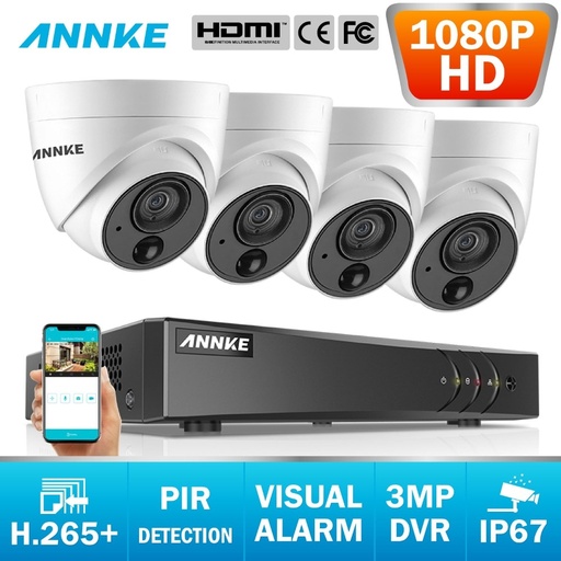 [32957833113-HK] Annke 8CH 3MP 5IN1 CCTV DVR HD 4PCS TVI安全相機PIR檢測戶外圓頂攝像頭視頻