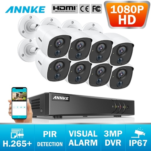[32957853101-HK] Annke 8CH 3MP 5IN1 CCTV DVR HD 8PCS 1080P安全攝像機PIR檢測戶外圓頂攝像頭home vid