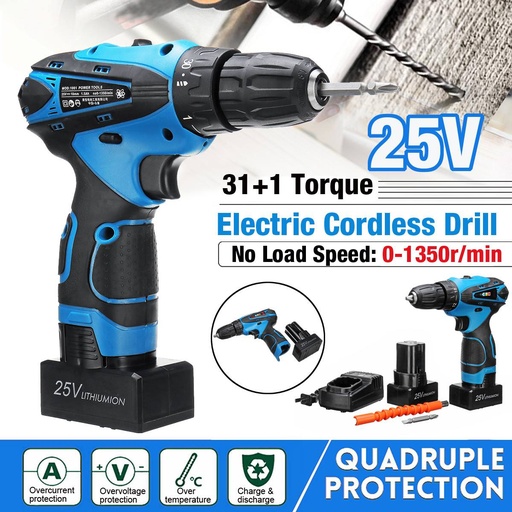 [32963462111-HK] 31+1扭矩2速度變化手持電動無線鑽3/8“ Chuck 25V Li-ion電池LED LI
