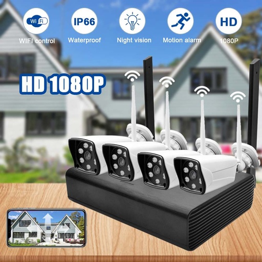 [32968759749-HK] 1080p無線安全攝像機系統4CH NVR 4PCS家庭室內室外WiFi IP攝像機監視