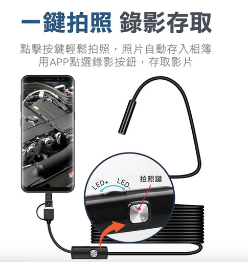 [3in1Endoscope-HK] 【3合1 防水內視鏡 贈配件組】200萬像素 內視鏡 USB 內窺鏡 延伸鏡頭 窺視鏡 蛇管 軟線 硬線