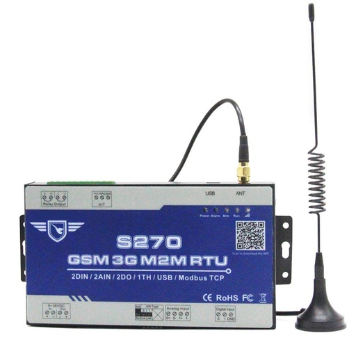 [S270-HK] 國王鴿子Modbus TCP從3G物聯網RTU智能遠程開關2DI+2AO+2繼電器輸出支持SMS，應用程序控制S270