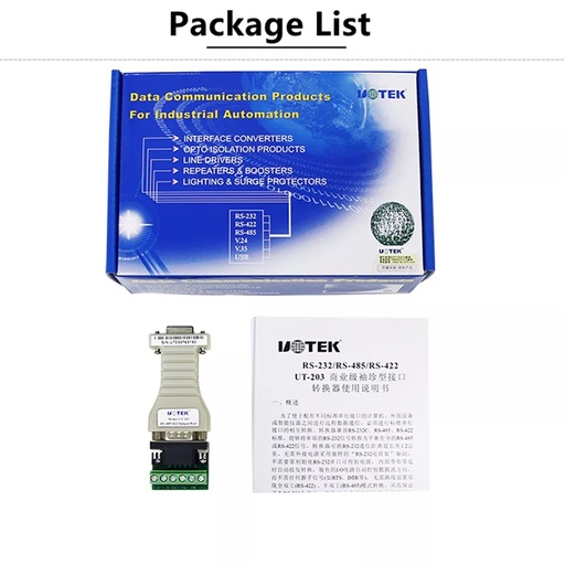 [UT-203A-HK] UTEK UT-203A RS232至RS485/422 DB9連接器被動轉換器開關，帶有6PIN端子塊變速箱距離1.2K